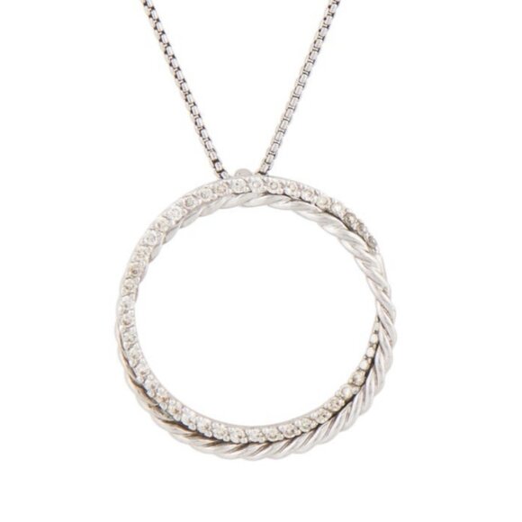 DAVID YURMAN DIAMOND 0.35 CTW INFINITY 14K & STERLING SS CIRCLE PENDANT NECKLACE